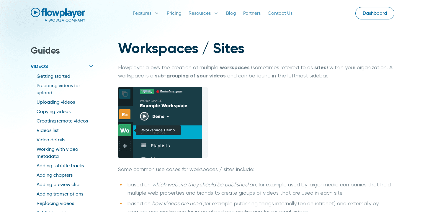 Workspaces overview | Flowplayer